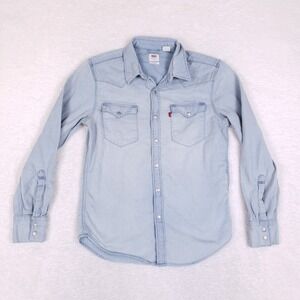 Levi's Western Denim Shirt S Blue Pearl Snap Long Sleeve Cowboy Workwear